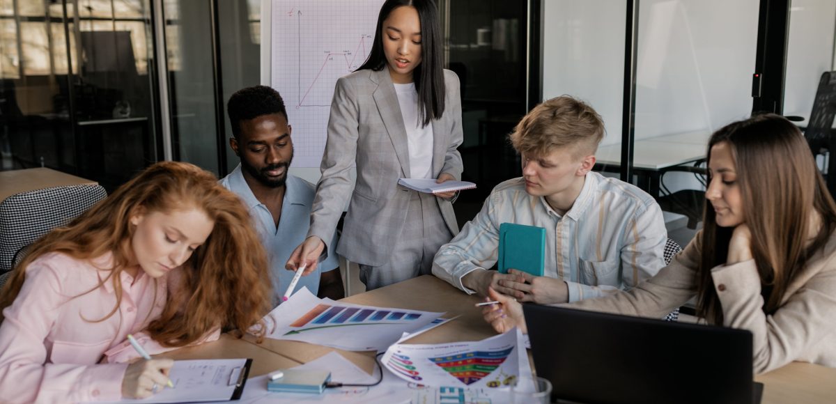 Business team discussing a social platform strategy