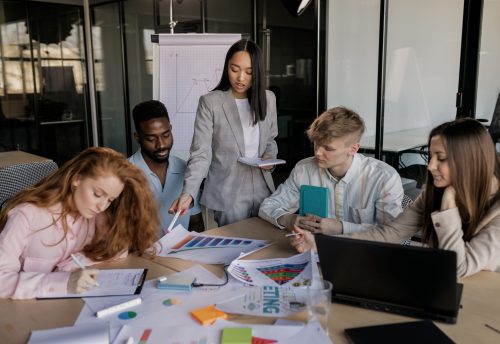 Business team discussing a social platform strategy