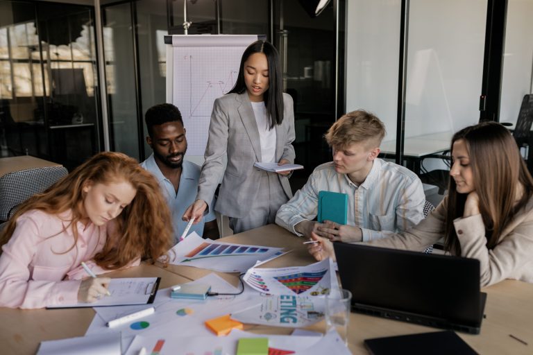 Business team discussing a social platform strategy