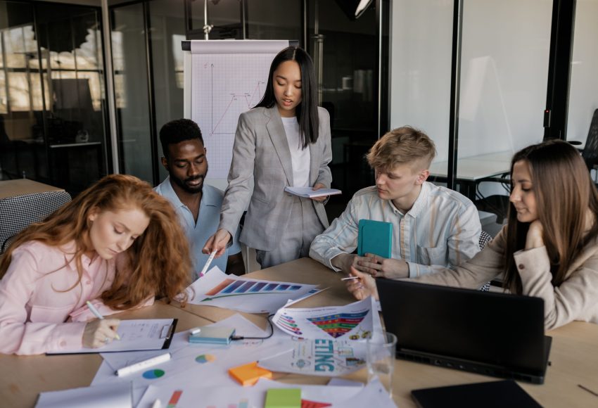 Business team discussing a social platform strategy